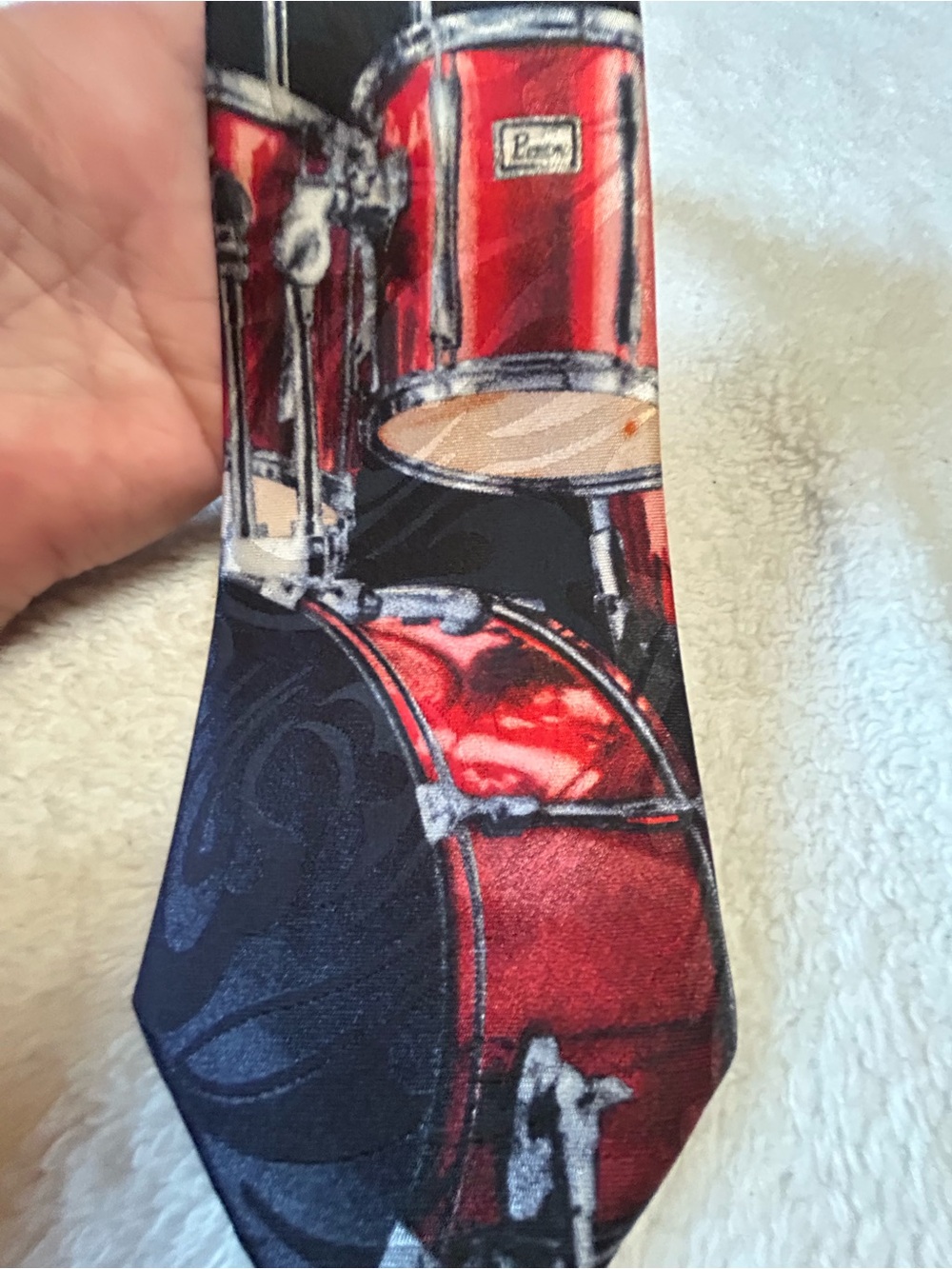 🎁3 for $30 - Red Drumset Print Tie - Classic Musical Pattern